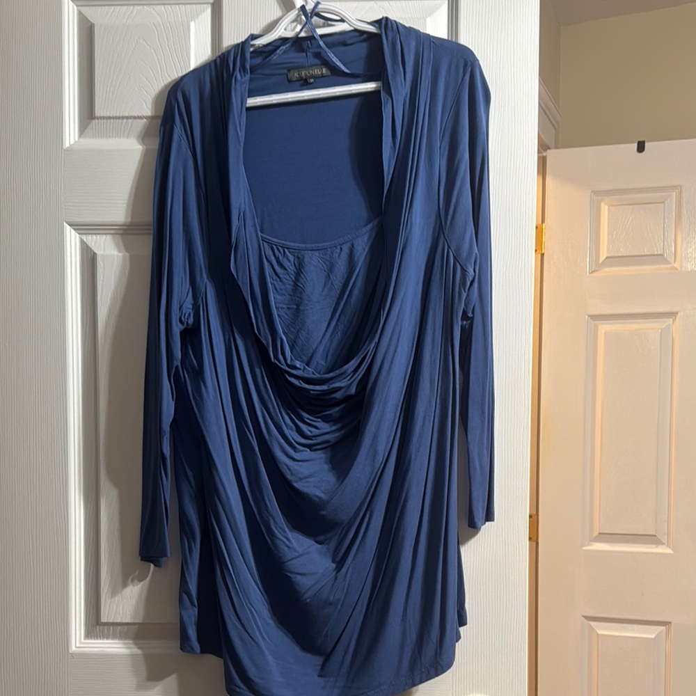 Blue Draped Long Sleeve Top